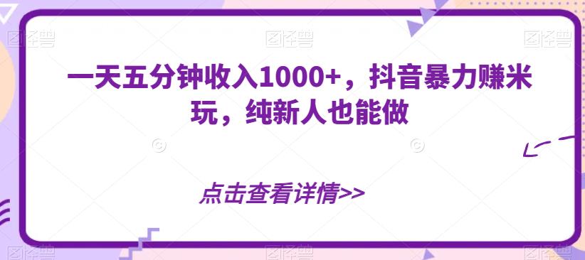 一天五分钟收入1000+，抖音暴力赚米玩，纯新人也能做