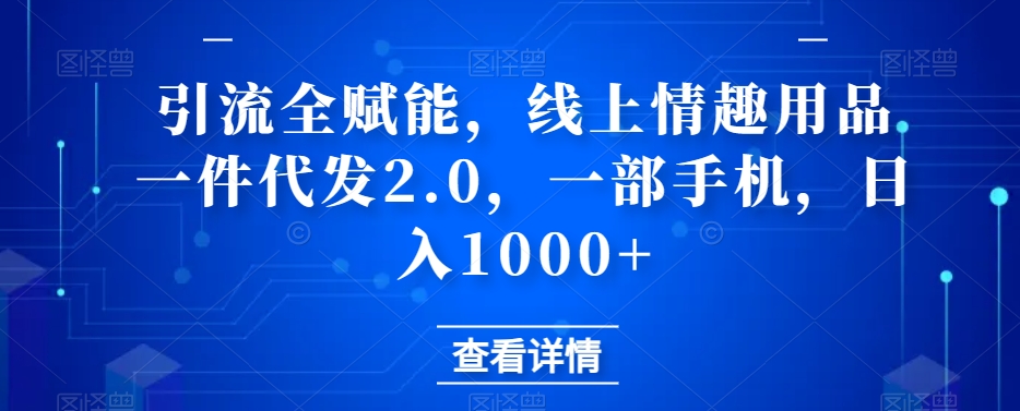 引流全赋能，线上情趣用品一件代发2.0，一部手机，日入1000+