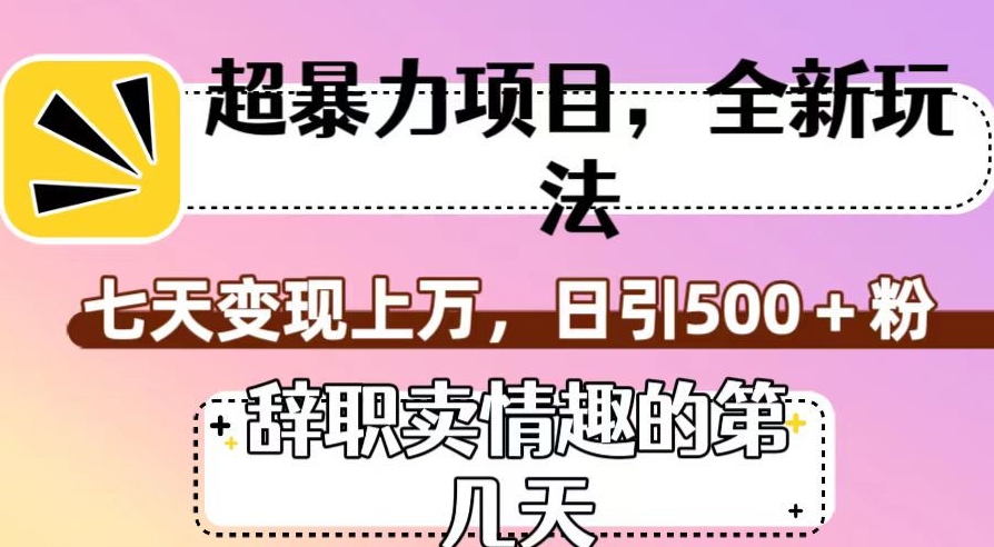 超暴利项目，全新玩法（辞职卖情趣的第几天），七天变现上万，日引500+粉【揭秘】