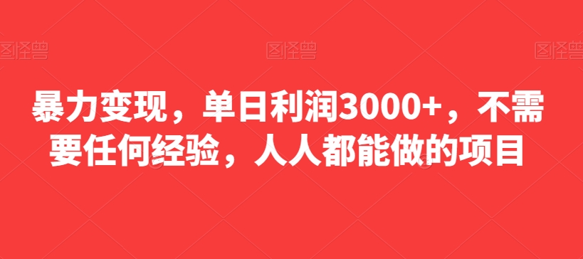 暴力变现，单日利润3000+，不需要任何经验，人人都能做的项目