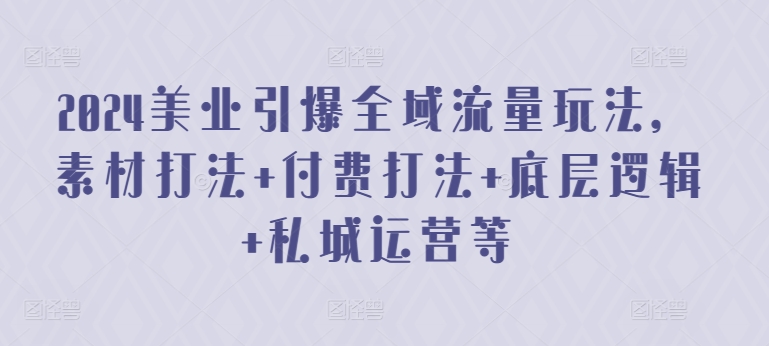 2024美業引爆全域流量玩法，素材打法 付費打法 底層邏輯 私城運營等