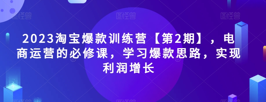 2023淘宝爆款训练营【第2期】，电商运营的必修课，学习爆款思路，实现利润增长