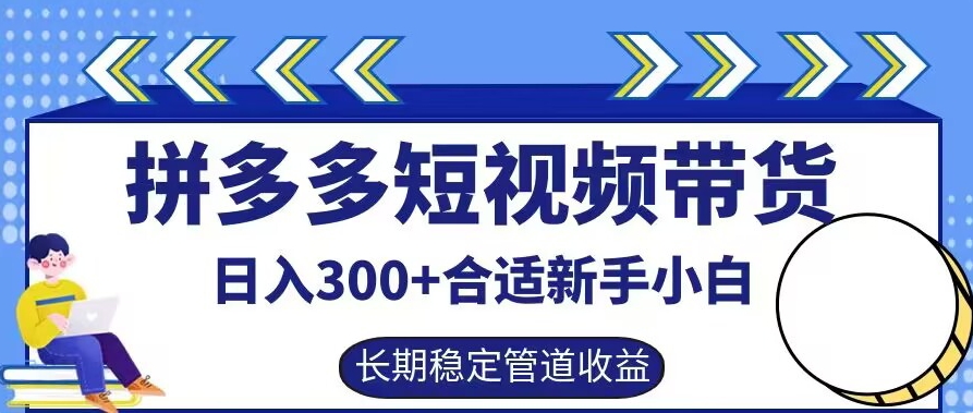 拼多多短视频带货日入300+有长期稳定被动收益，合适新手小白